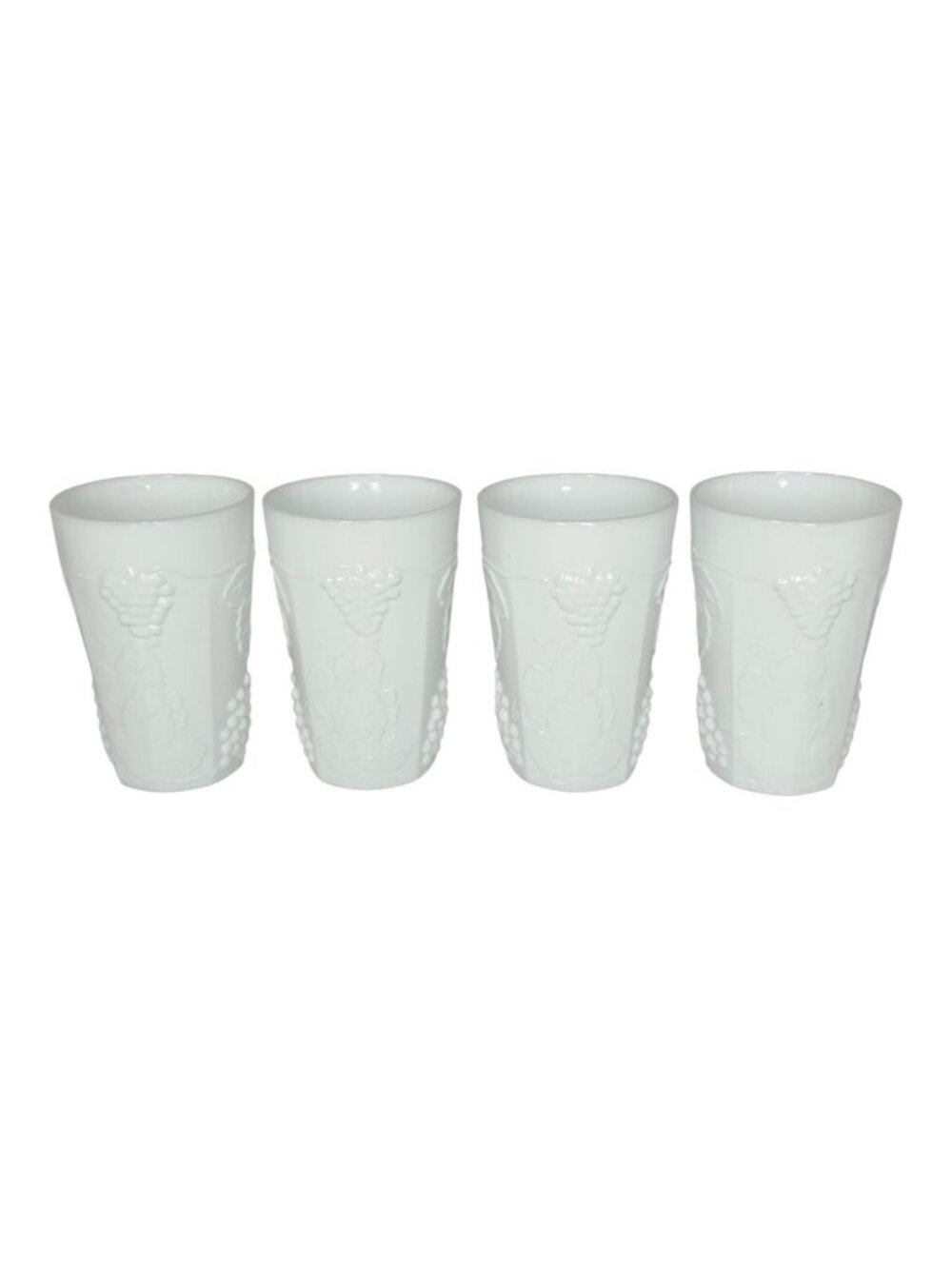 VINTAGE Drinking glasses Set of 4 Milk Glass Grape Leaf pattern Embossed White